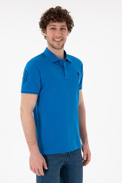 U.S. Polo Assn. Мъжка тениска с прилепнала кройка и поло яка в кобалтово синьо, базова, 50305929-VR077