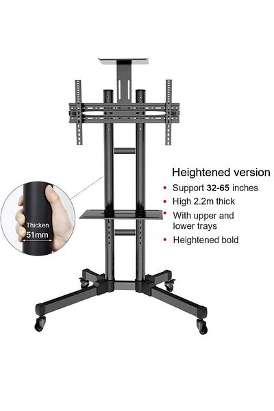 FlashHawk Mobile TV Stand with Laptop Shelf and Wheels for 32-65 Inch TVs, Height Adjustable Mobile TV