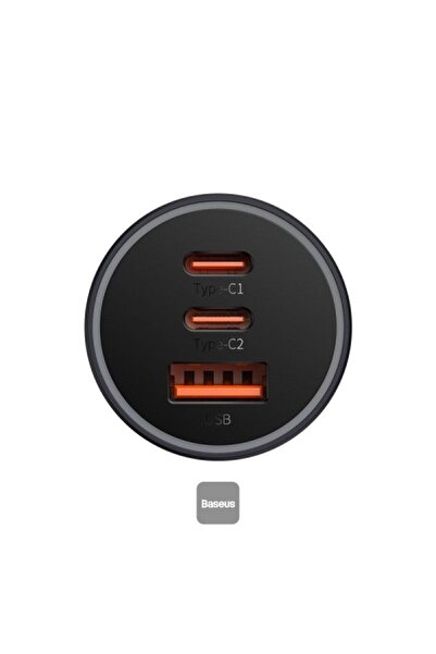 Baseus Baseus Golden Contactor Pro Triple Port Fast Car Charger - 65W - Dark Grey