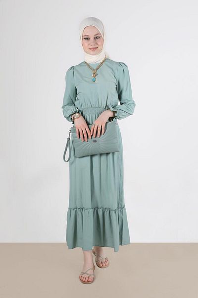 Alvina Rochie din bumbac - Talie și manșete adunate, Model 42693