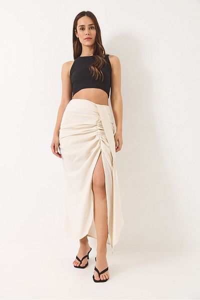 Bianco Lucci Women's Back Gathered Slit Detailed Lined Skirt 241041 60282011