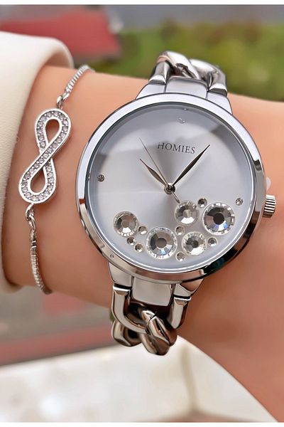Homies Brand Silver Color 2 Years Warranty, Stainless, Waterproof Women's Wristwatch - Bracelet