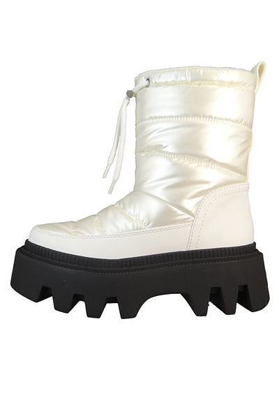 Buffalo Damen Elegante Stiefel Flora Puffer Vegan 1622360 Weiß White Textil/Synthetik