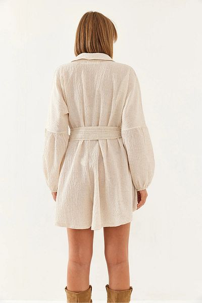 FASHION COCKTAIL Μακρυμάνικο casual ανάγλυφο υφασμάτινο γιακά με κουμπιά Boyfriend φόρμα σε στυλ πουκάμισου με σορτς