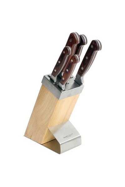 Ambition Knife set, 6 pieces, brown wooden block, Titanium