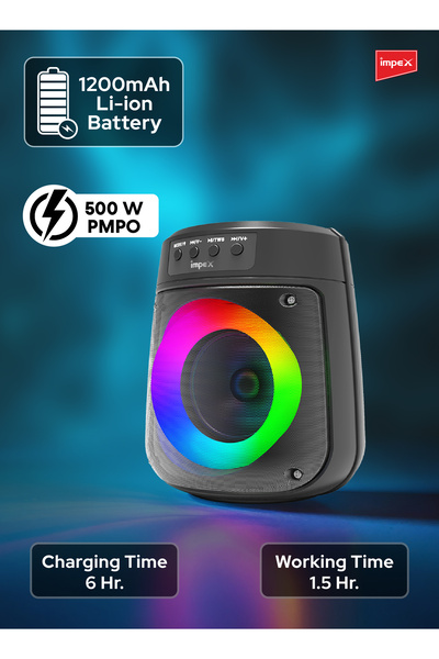 İMPEX Portable Bluetooth Speaker - Ts 1106, 500wpmpo, 4" Wireless Speaker Magic Ring Light, 1200mahbattery