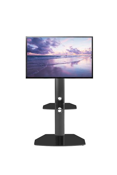 FlashHawk Floor TV Stand with Tempered Glass Tray Base fits 32-55 inch Screen TV for Home Office