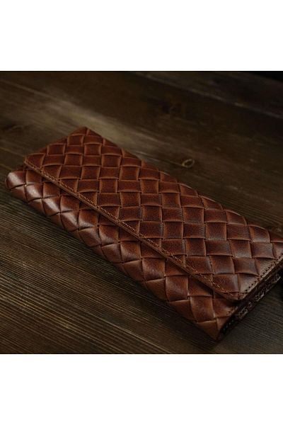 eonaks Straw Braided Stylish and Functional Genuine Leather Wallet and Card Holder Universal Phone Case