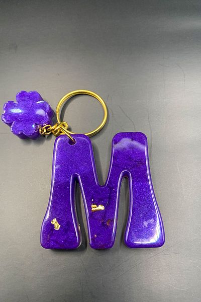BİZİMSÜS M Letter Floral Purple Keychain - Gift Keychain - Epoxy