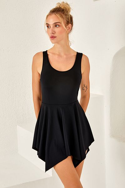 LAPIENO Zero Sleeve Shorts Dress Swimsuit Swimsuit Swimsuit with Skirt 3844 Black