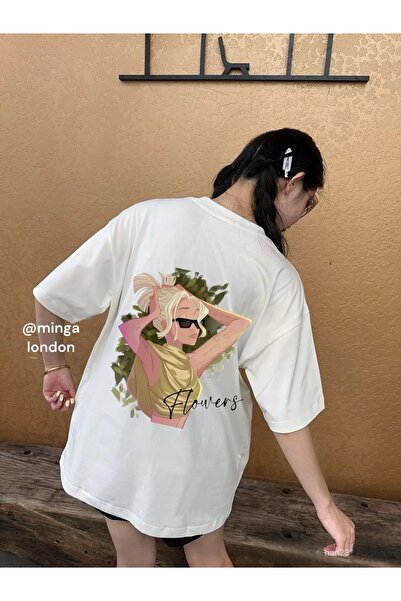 weywot تي شيرت أبيض مطبوع عليه زهور مايلي سايروس من الأمام/الخلف للجنسين