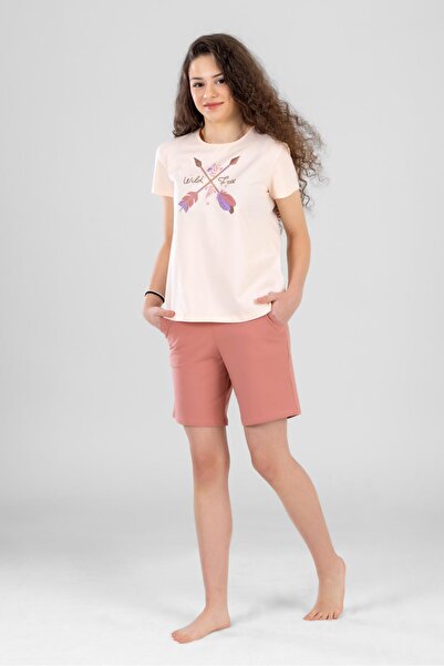 BAYKAR Young Girl's Cotton Crew λαιμόκοψη κοντό μανίκι με στάμπα σορτς Σετ πι...