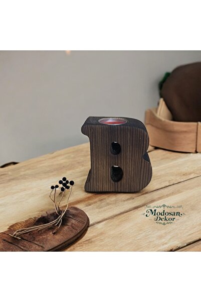 Ahşap Cnc Kesim Eskitme Kişiye Özel Harf Mumluk B HARFİ