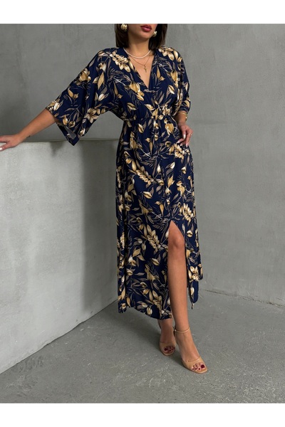 BEJNA Női duplasoros nyakkivágású, hasított hosszú nyári ruha