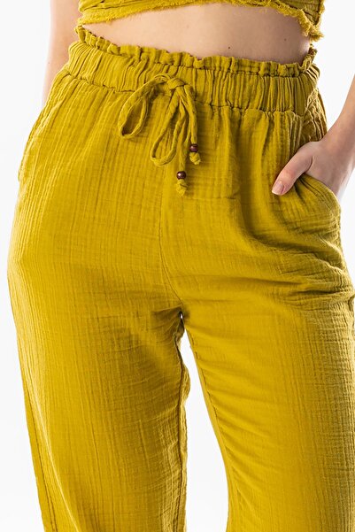 Eliş Şile Bezi Muslin Carrot Summer Trousers Oil Green Ygysl