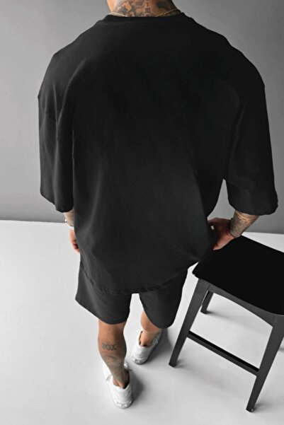 Millionaire Ανδρικό μπλουζάκι μαύρο μαύρο τριαντάφυλλο Oversize Loose Wide Fit Loose Cut T-shirt