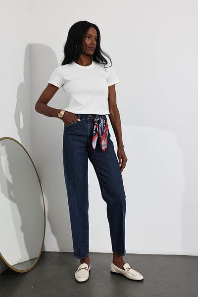 5in1Canpolat Navy Blue High Waist Straight Fit Jean
