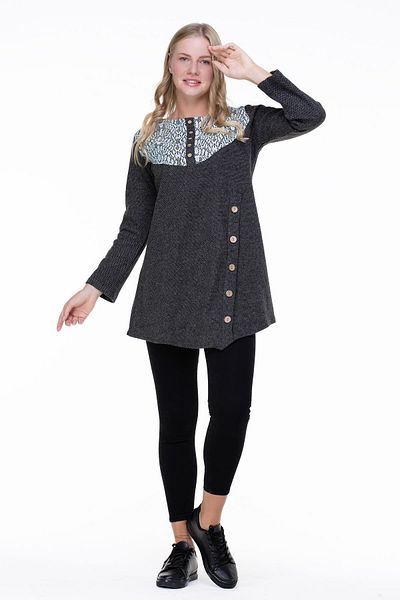 Eliş Şile Bezi Long Sleeve Adile Interlock Autumn And Winter Tunic Green Ysl
