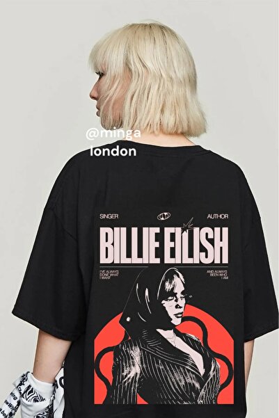 weywot Μαύρη αφίσα Billie Eilish Εικόνα μπροστά/πίσω τυπωμένη μπλούζα Unisex ...
