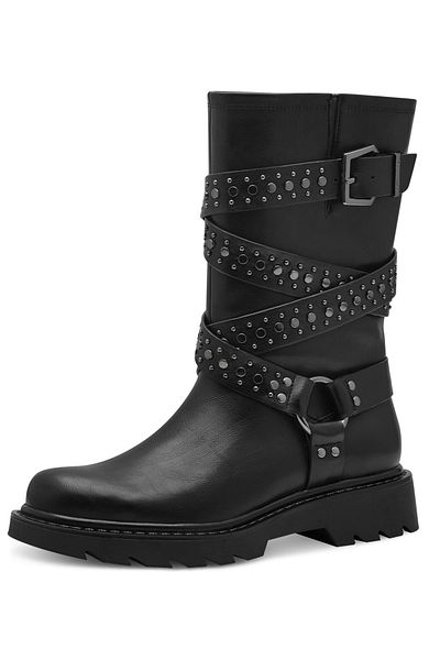 Tamaris Damen Elegante Stiefelette Biker 1-25466-43 Schwarz 001 Black Kunstleder mit TOUCH-IT