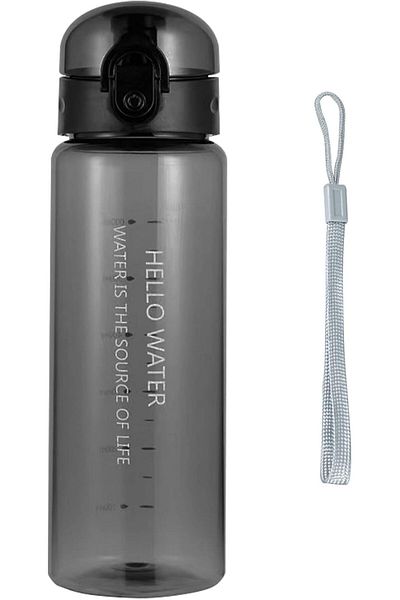 COOYA Sports Water Bottle,Reusable BPA-Free,Leak-Proof Plastic,with Carrying Strap and Flip Top,Black