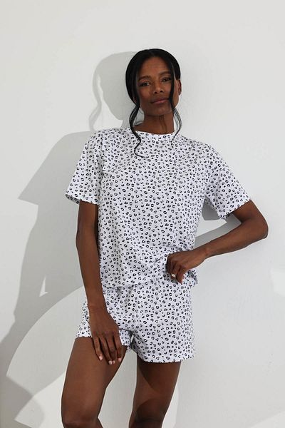 5in1Canpolat White Patterned Shorts Pajama Set