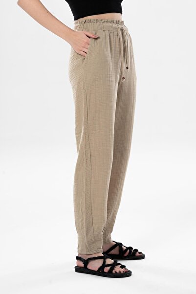 Eliş Şile Bezi Muslin Carrot Summer Trousers Mink Vzn