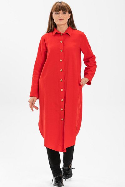 Eliş Şile Bezi Long Sleeve Merve Flannel Autumn And Winter Tunic Red Red