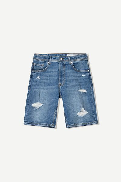 Bershka Ripped denim Bermuda shorts