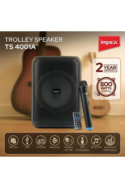 İMPEX مكبر صوت بلوتوث محمول 8 بوصة Ts4001a - 800 واط Pmpo، ميكروفون لاسلكي، شاشة LED وإضاءة