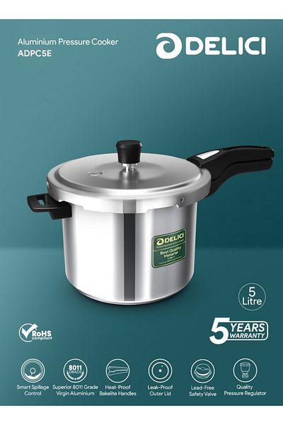 DELICI Pressure Cooker Dripless 5 Litre - Adpc5e, Nib Superior Virgin Aluminium Smart Spillage Control