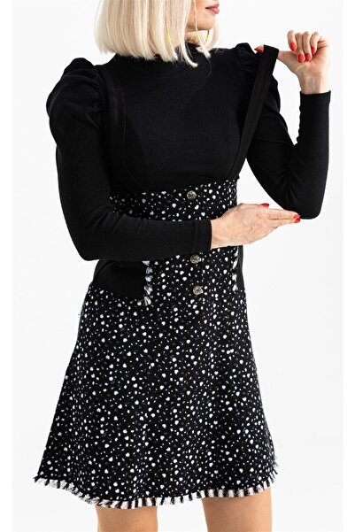 Eliş Şile Bezi Salopet Flanel Fusta scurtă de toamnă și iarnă cu model crocant alb Byz