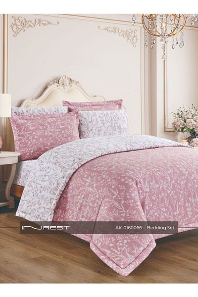INREST 6-piece Bedding Set – Includes King Comforter (230×250 cm) 100% Cotton Pink