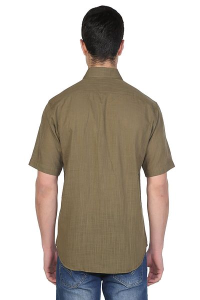 Eliş Şile Bezi Κοντό μανίκι Slim Fit Sile Πανί Μονή Τσέπη Ανδρικό Καλοκαιρινό Πουκάμισο Khaki 3049