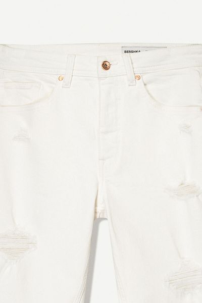 Bershka Ripped denim Bermuda shorts