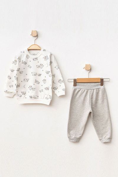 Aziz Bebe Baby Boy Lamb Patterned Sweatshirt Pants 2-Piece Bottom Top Baby Set 3 Months - 18 Months
