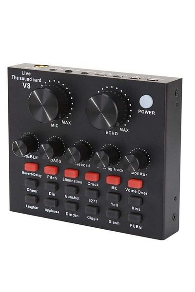 COOYA V8 External Sound Card, Live Sound Mixer Board, Portable Audio Mixer Voice Changer, USB Interface