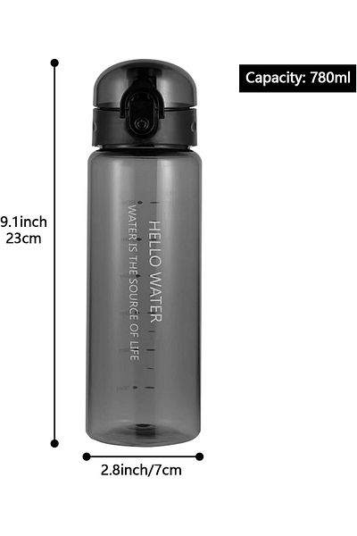 COOYA Sports Water Bottle,Reusable BPA-Free,Leak-Proof Plastic,with Carrying Strap and Flip Top,Black