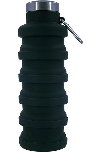 COOYA Collapsible Water Bottle 17oz,Portable Leak Proof,BPA Free Reusable,with Carabiner (Black)