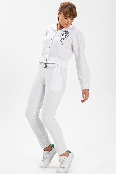 Eliş Şile Bezi Kemerli Pazen Sonbahar ve Kışlık Pantolon Beyaz Byz