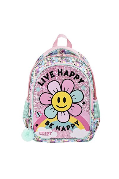 MUGGLE Rucsac de școală Live Happy cu 2 compartimente roz (MU-9004)
