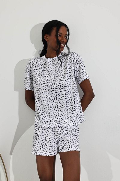 5in1Canpolat White Patterned Shorts Pajama Set