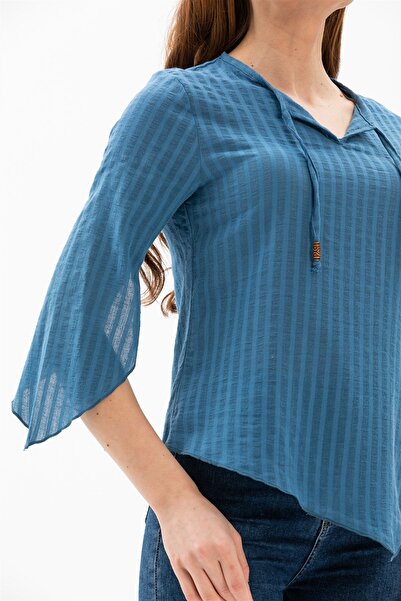 Eliş Şile Bezi Καλοκαιρινή μπλούζα με μανίκια τριών τετάρτων, ύφασμα Rhodes Indigo Indg