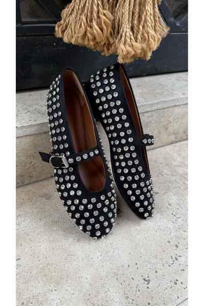 by emine eren emotion shoes Stripe Taşlı Süet Babet