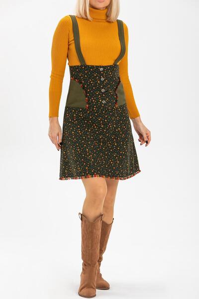 Eliş Şile Bezi Шорти з коротким кроєм на осінь та зиму, з принтом у вигляді хрустких листя, хакі