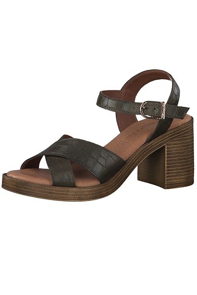 Tamaris Damen Komfort Sandalen 1-28022-42 Grün 712 Olive Struct. Leder mit TOUCH-IT