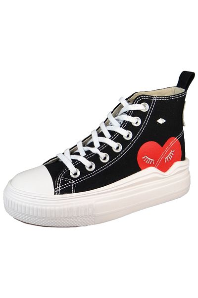 British Knights Damen High Sneaker Kaya Flow Mid High Top B52-3727 Schwarz 01 Black/Red Heart Leinen