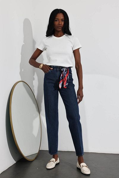 5in1Canpolat Navy Blue High Waist Straight Fit Jean