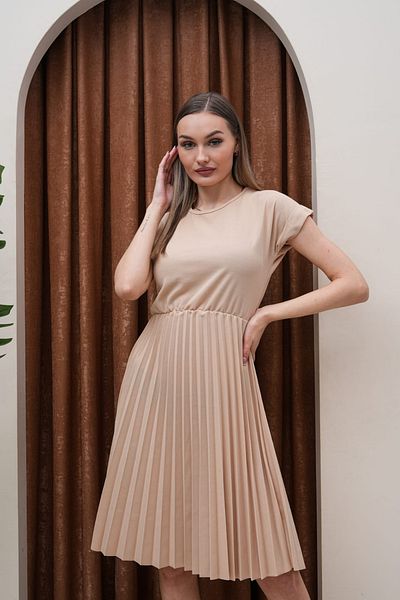 H&E LUXURY DESIGN Women's Crew Neck Pleated Dress
