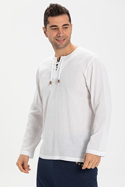 Eliş Şile Bezi Ανδρικό καλοκαιρινό μπλουζάκι μεγάλου μεγέθους - Μακρυμάνικο ύφασμα Sile Studded